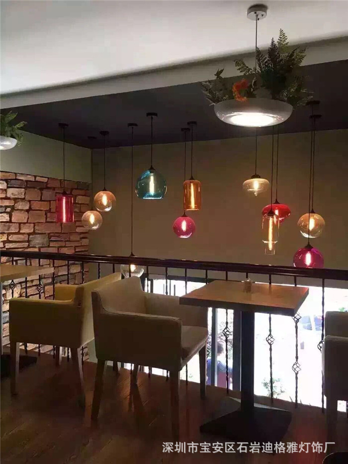 北欧餐厅小吊灯彩色金鱼缸玻璃吊灯现代简约吧台咖啡厅创意灯具-阿里巴巴