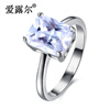 Square zirconium, platinum fashionable ring with stone, crystal, accessory, wholesale