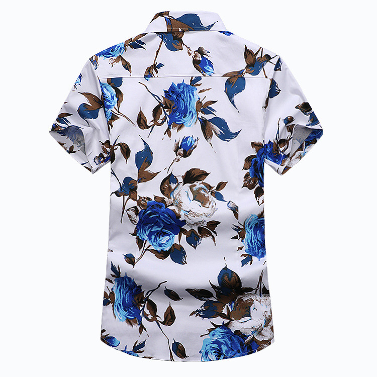 Amazon New Men's Plus Size Cotton Satin Flower Short Sleeve Shirt European Size Fat People Casual Flower Shirt M-7XL
