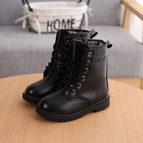 Wholesale leather boots for boys and girls, autumn and winter baby thin cotton Martin boots, children's boots, snow boots, high-top mid-calf boots