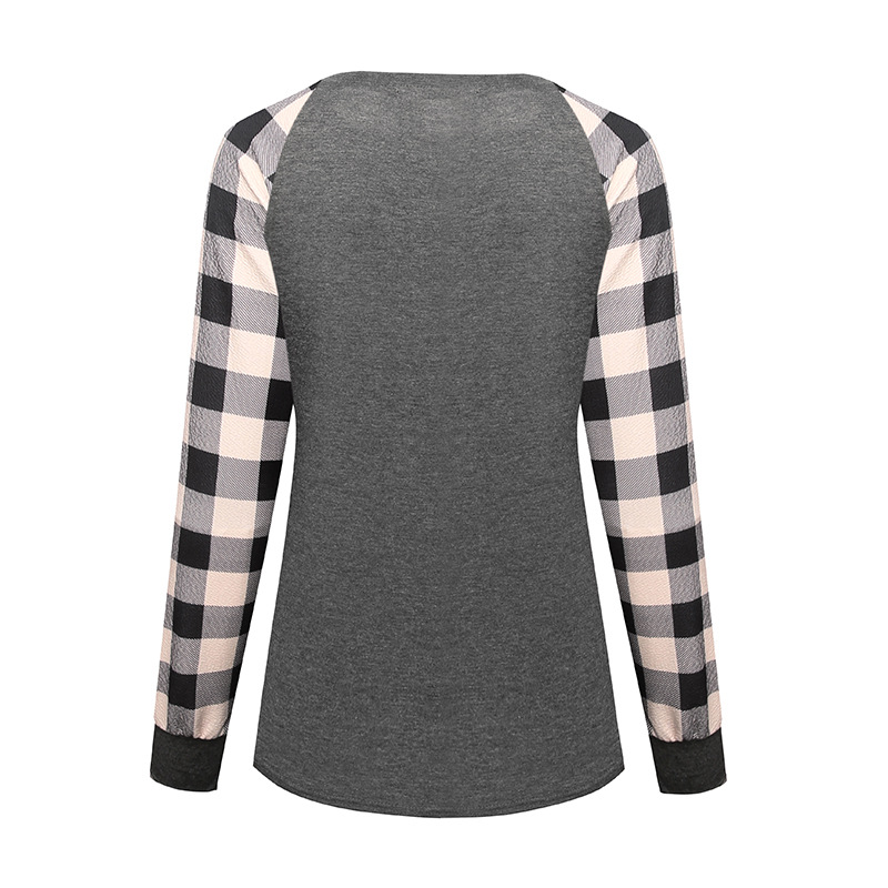 Fashion Style Wholesale Women'S Fashion Plaid Long Sleeve Printing T-Shirts