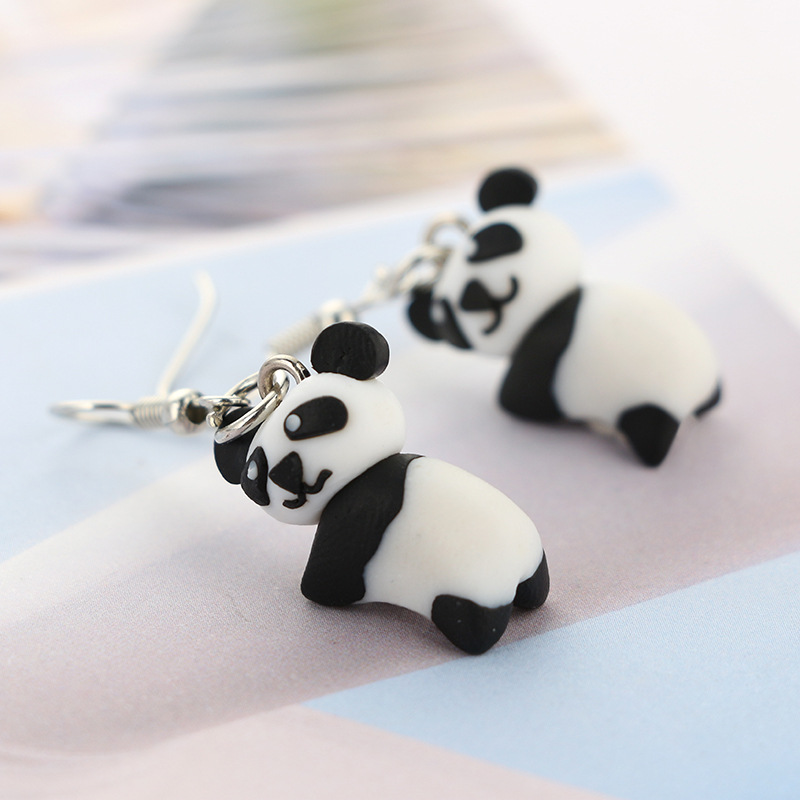 Three-dimensional Realistic Cute Panda Handmade Soft Clay Animal Earrings display picture 2