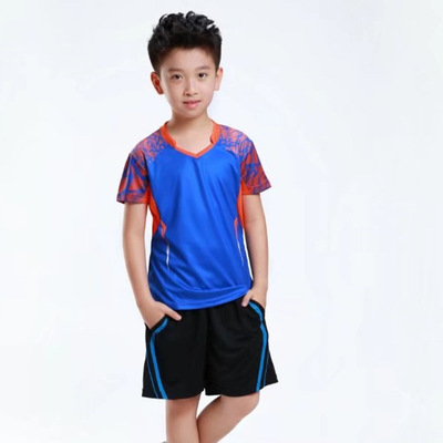 18春季儿童印花短袖乒乓球服套装 男女大童装速干跑步训练服定制