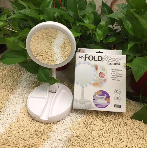 Same style MYFOLD AWAY magnifying double-sided mirror 10X mirror LED fill light makeup mirror folding makeup mirror