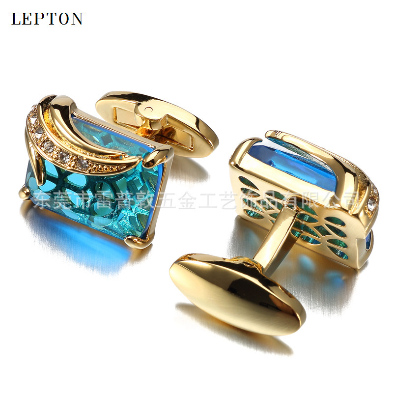 Cufflinks spot men's crystal business cufflinks foreign trade French shirt cufflinks gold silver blue black glass cufflinks