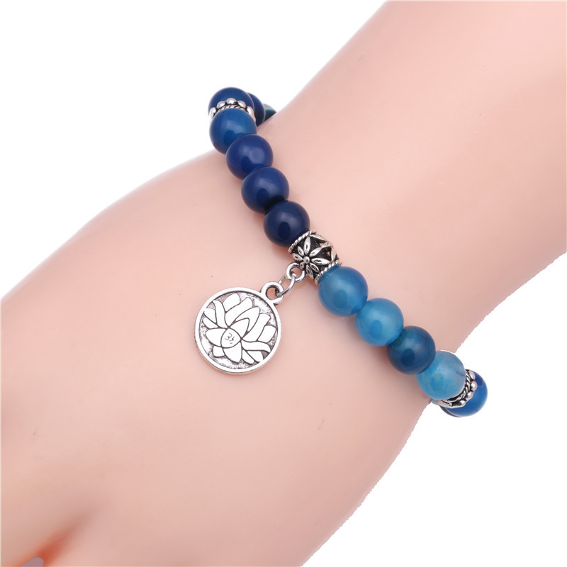 Explosive Europäische Und Amerikanische Accessoires Bunte Achat Perlen Armband Yoga Lotus Kreuz Anhänger display picture 16