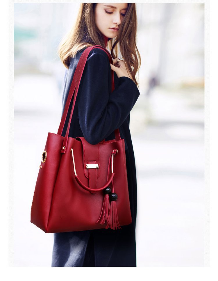 Solid Color Pattern All Seasons Season Women's Gender Women's Large All Seasons Pu Leather Solid Color Basic Classic Style Tassel Square Zipper Bag Sets Handbag