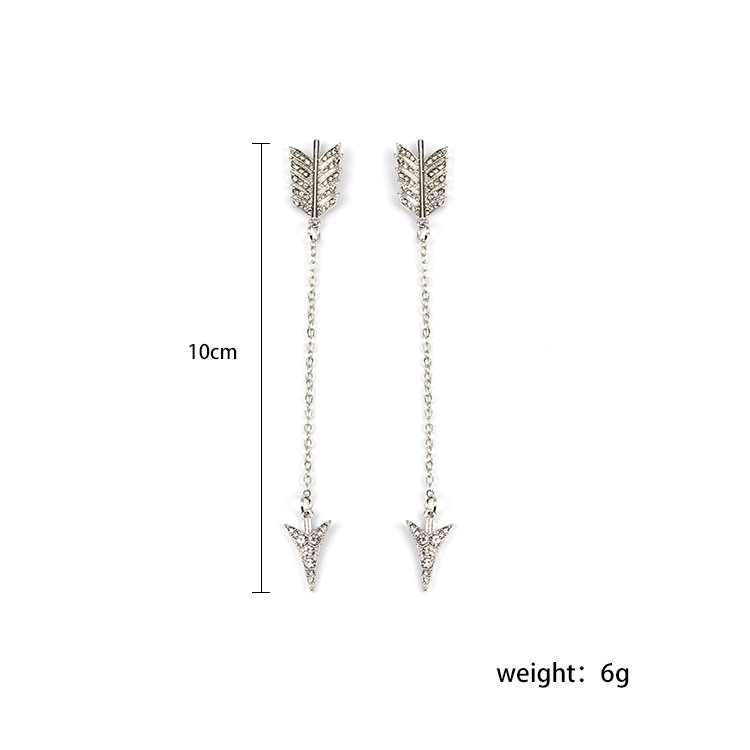 7g Weight Earrings Classification Women'S Gender Gold, Silver Color Hot Sale Popular Ornament Rhinestone Tassel Arrow Earrings European And American Style Women Fashion Stud Earrings 无