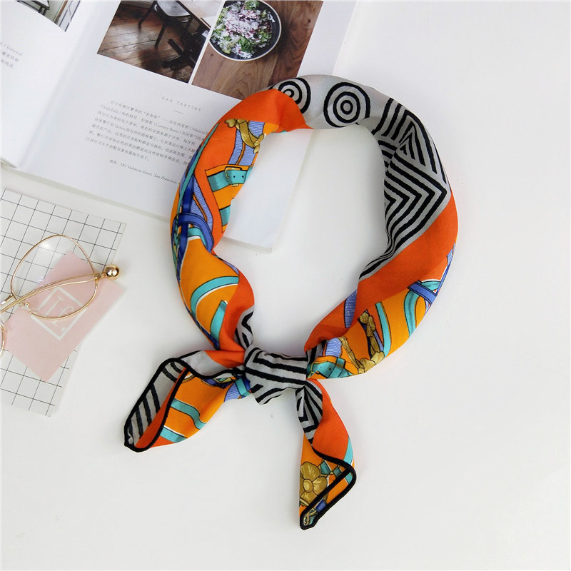 Small Square Scarf, New Printing Gift, Korean Stewardess Striped Turban display picture 16