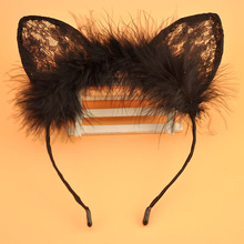 日韓cosplay蕾絲毛毛發箍發飾韓國貓咪耳朵超萌頭箍兔耳朵羽毛