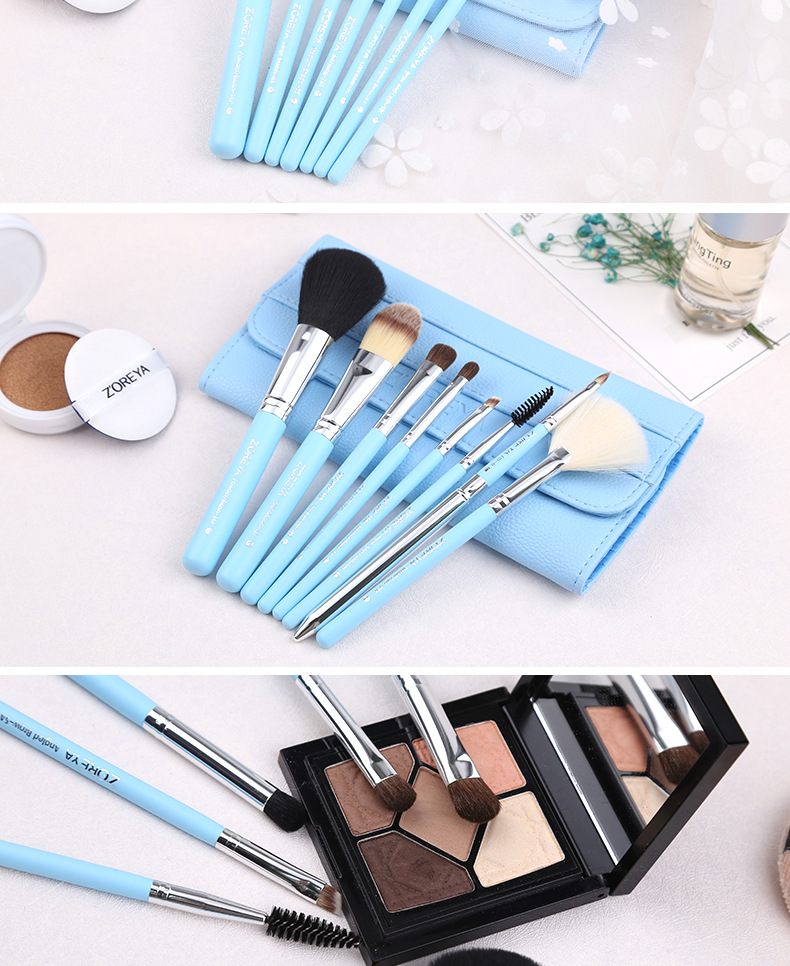 Zhuoerya Vier Farben Neue 7 Make-up Pinsel Set Pinsel Rouge Pinsel Grundierung Pinsel Mit Make-up Pinsel Tasche Make-up Pinsel Set display picture 6