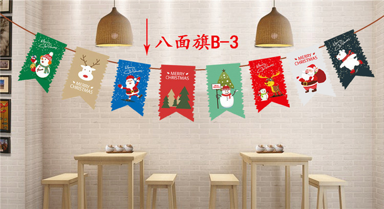 Decoraciones navideñas Bandera de tirón de Navidad Bandera de ocho lados bandera colgante papel de dibujos animados suministros de empavesado de Navidad