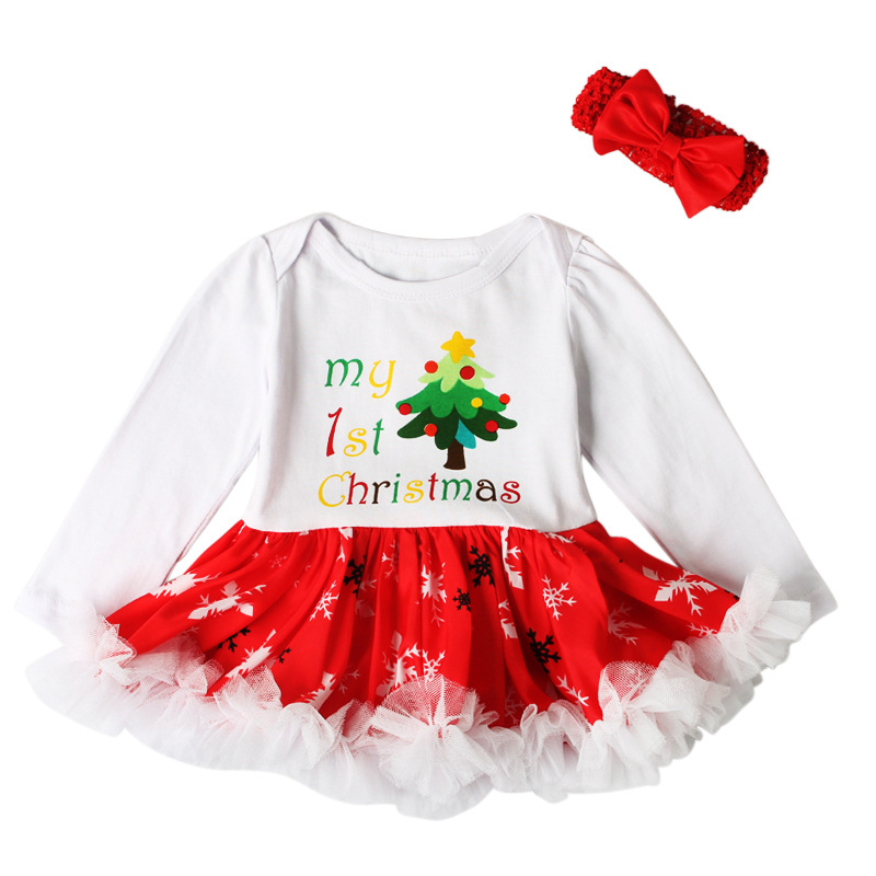 Festliches Mädchen Weihnachtskleid Mit Haarband Set_voghion.com