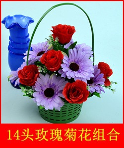 14头玫瑰非洲菊盘花