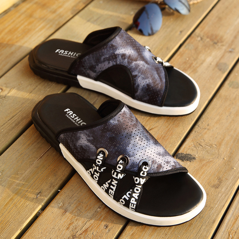 summer new pattern one word Sandals Versatile Flat bottom Beach shoes Flat bottom non-slip ventilation slipper