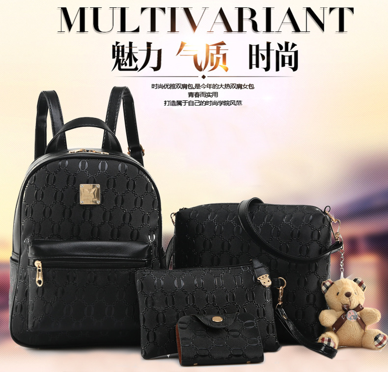 2017 bolso de mujer nueva moda casual de moda de mujer mochila de gran capacidad multiusos de cuatro piezas de cuero PU Mochila De mujer