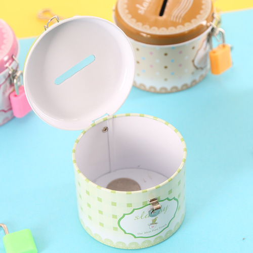 圆形储钱罐卡通创意韩版马口铁零钱罐带锁幼儿园儿童节日礼品铁盒