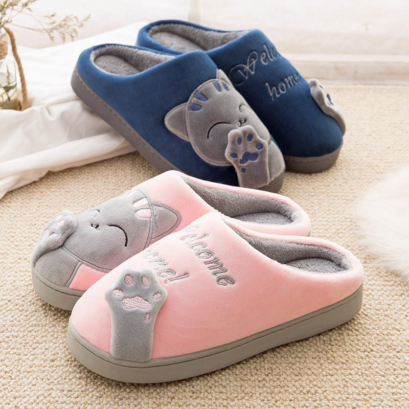 Cotton slippers female thick bottom bag with winter home lovers warm indoor non-slip moon hair slippers men and children