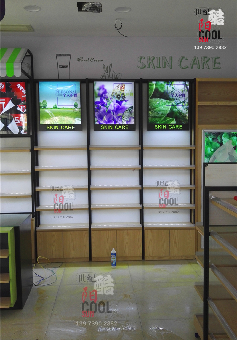 化妆品展示柜  美容护肤产品展柜 日化店化妆品背柜货架展示架