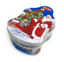 定制圣诞牛奶巧克力包装铁盒 圣诞老人形巧克力马口铁罐厂家