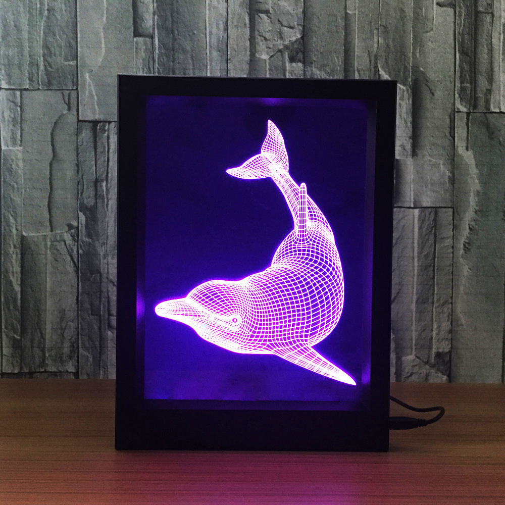 相框灯 创意3d灯 小恐龙乌龟猫头鹰海豚马头小夜灯