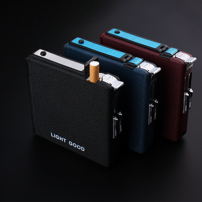 正品自动弹烟烟盒18-20支装香菸盒带打火机超薄防风创意火机批发