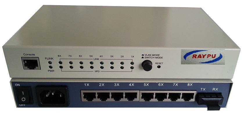 RAYPU RP100-8FE-SM-25光纤收发器（1光8电口）
