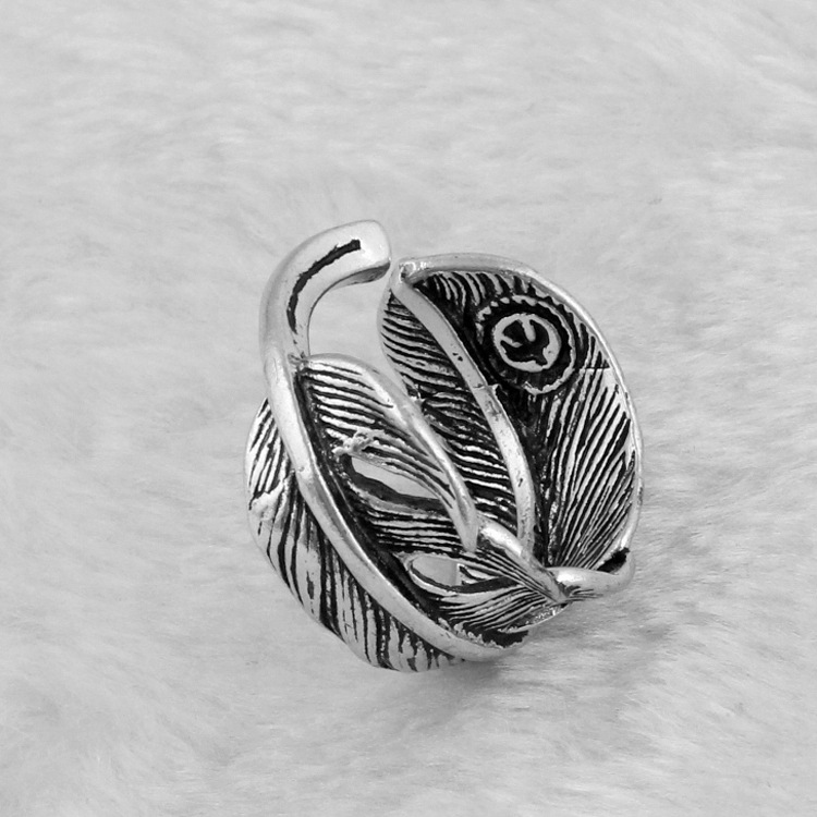 Vintage fashion jewelry wholesale Gao Qiao Wu Yin personality feather ring Open men's tail ring open ring