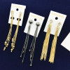 Accessory, earrings, long high-end zirconium with tassels, wholesale, golden color, Korean style