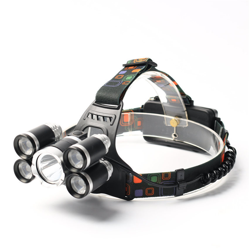 跨境产品5LED强光头灯 户外充电防水铝合金头灯5头批发