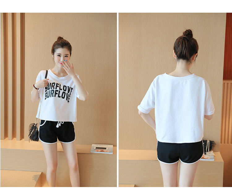 帮手描述图：厂家直销夏季韩版韩国灰色字母睡衣女运动套装短袖短