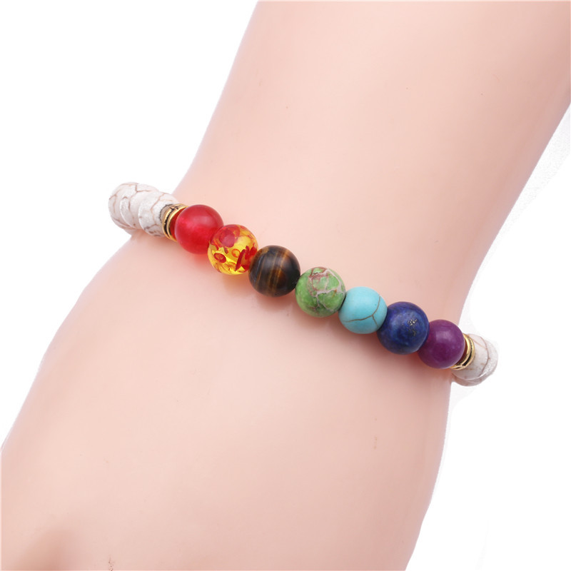 Natural chakra colorful chakra bracelet agate volcanic stone bracelet seven color 8mm yoga lotus braceletpicture16