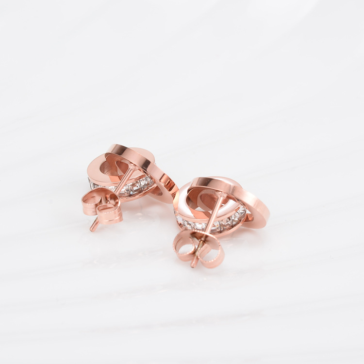 Fashion Heart Plating Titanium Steel Artificial Diamond 18K Gold Plated Rose Gold Plated Earrings display picture 8