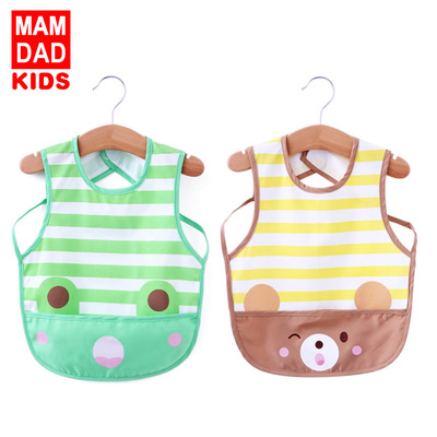 2017兒童防水罩衣寶寶吃飯飯兜兩件裝可愛卡通嬰幼兒口水巾反穿衣