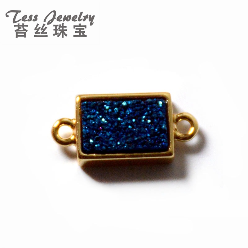 现货晶簇吊坠双头晶簇坠子 手链双环晶芽蓝色项链欧美流行饰品|ms