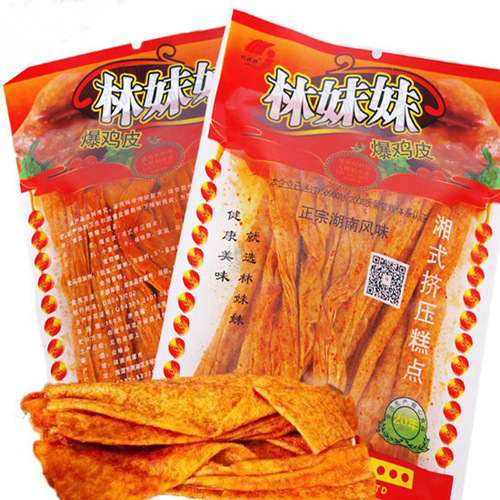 Wholesale Lin Mengmeng spicy crispy chicken skin 180g spicy ready-to-eat snacks spicy strips food mixed batch