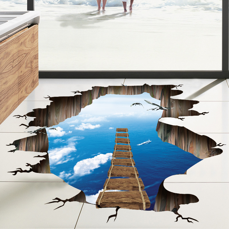 New Simple Sky Ocean Broken Bridge Floor Sticker display picture 5