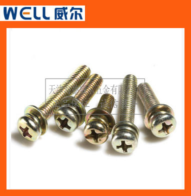 彩锌十字盘头组合螺钉圆头三组合十一字槽螺丝钉M3M4M5M6制造