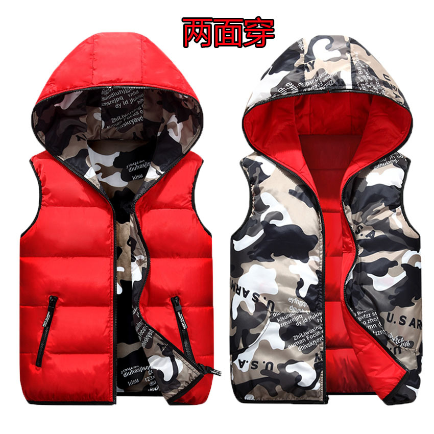 Cross border 2020 Autumn and winter children Wear both sides Hooded Vest camouflage CUHK waistcoat Park service Class clothes customized