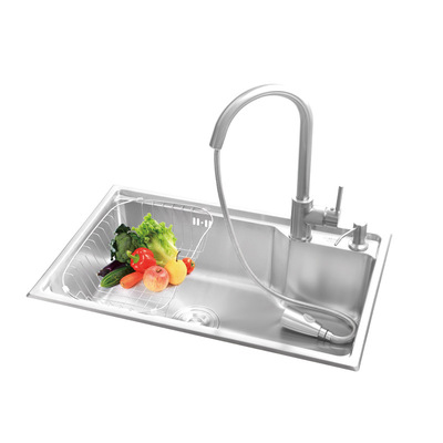 厂家直销食品级SUS304不锈钢水槽厨房水盆单盆洗菜盆加厚套餐拉伸|ms