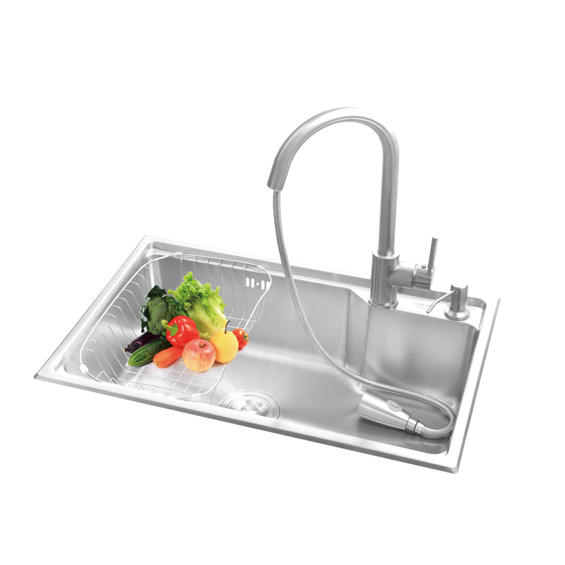厂家直销食品级SUS304不锈钢水槽厨房水盆单盆洗菜盆加厚套餐拉伸|ms
