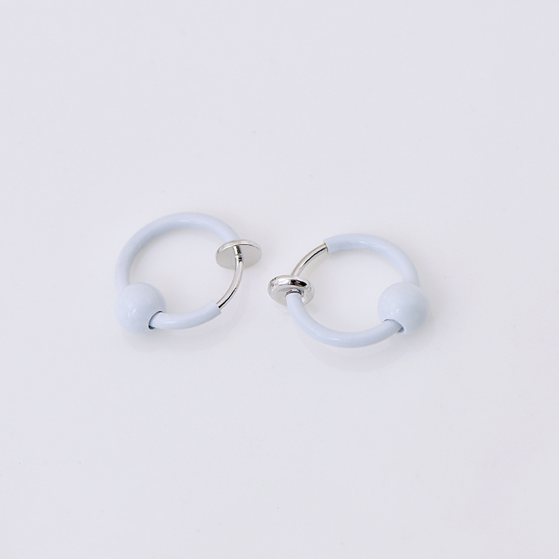 明星同款耳环耳饰 时尚流行无耳洞弹簧耳夹带珠 个性彩色鼻环唇环