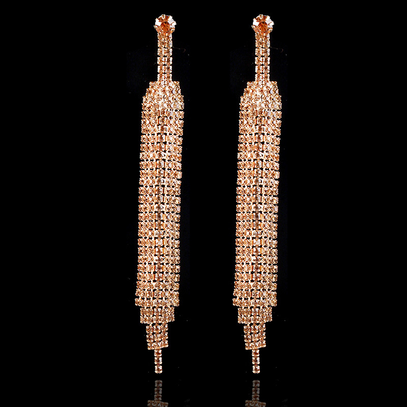 Fashion Tassel Copper Earrings Inlay Artificial Gemstones Copper Earrings display picture 2