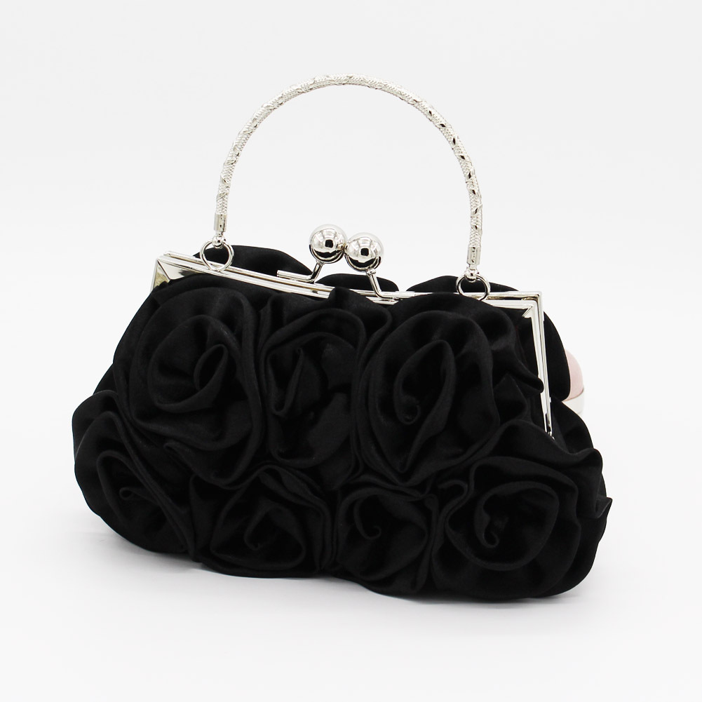 Túi clutch dạ hội satin hoa hồng 3D khâu tay 14 bông, kèm dây xích đeo chéo — Màu trắng, Màu đỏ, Màu đen, Màu Sâm panh chi tiết 23