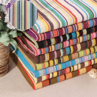 荣成纺织|民族风涤棉条纹色织布桌布坐垫箱包多色面料现货供应|ms