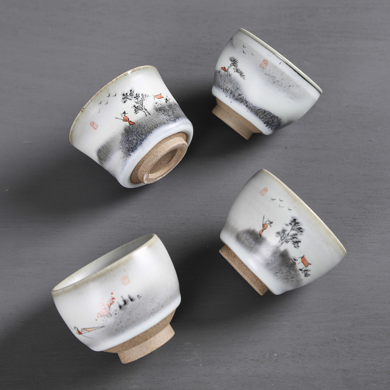 开片汝窑手绘陶瓷品茗杯批发单杯厂家直销主人杯瓷器礼品茶杯