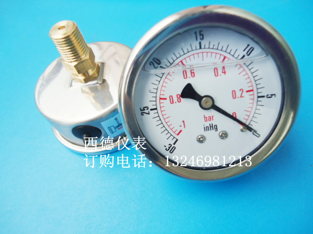 60MM背接－1bar（巴）/－30inHg（英寸汞柱）真空表，真空负压表