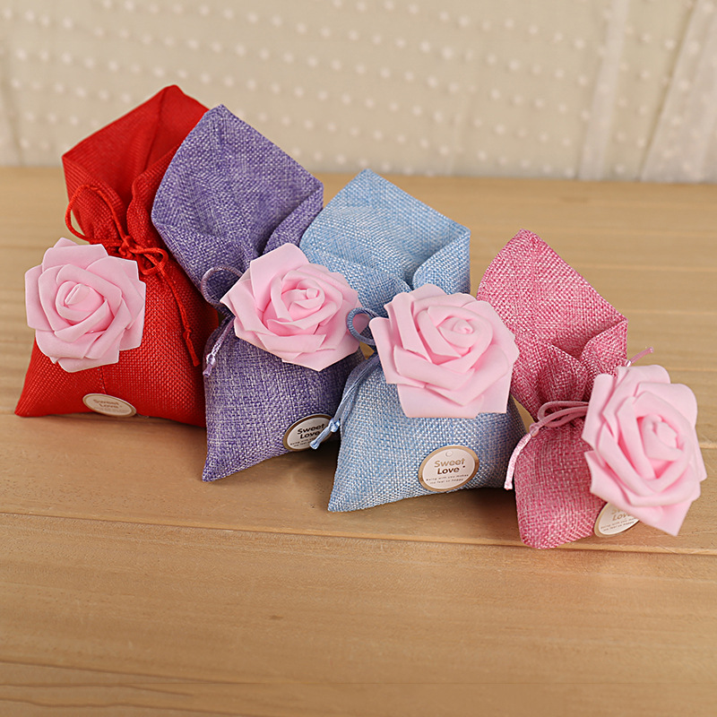 无纺布麻布玫瑰花喜糖袋欧式创意结婚喜糖盒子糖果袋马蹄莲礼品包