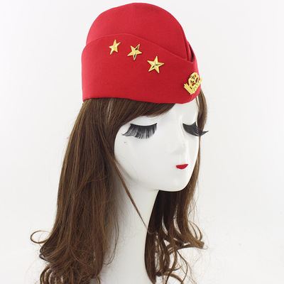 水兵舞帽子广场舞演出帆布船帽军迷空姐船帽夏季五星链条贝雷帽|ms