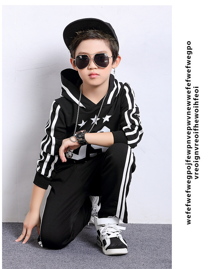 童嘻哈街舞练功服装条纹连帽少儿街舞演出服套